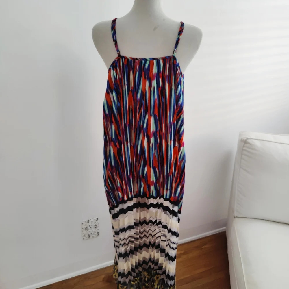 SALE! Jealous Tomato Maxi Dress Colorful w/ Pleats / Fits Like Small